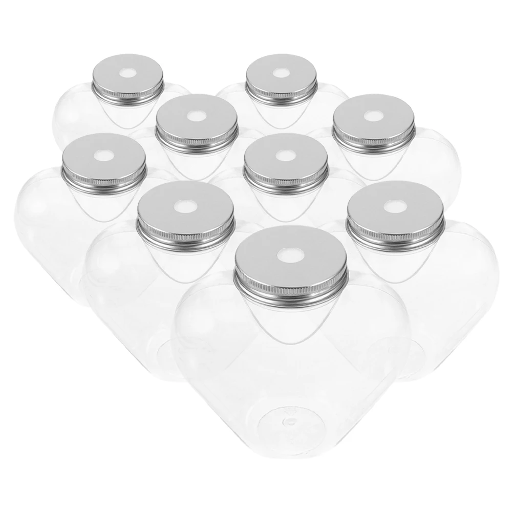 

9Pcs Heart Shaped Plastic Reusable Beverage Bottles Clear Lid Holes for Small Drinks Smoothies Juicing Party Valentines
