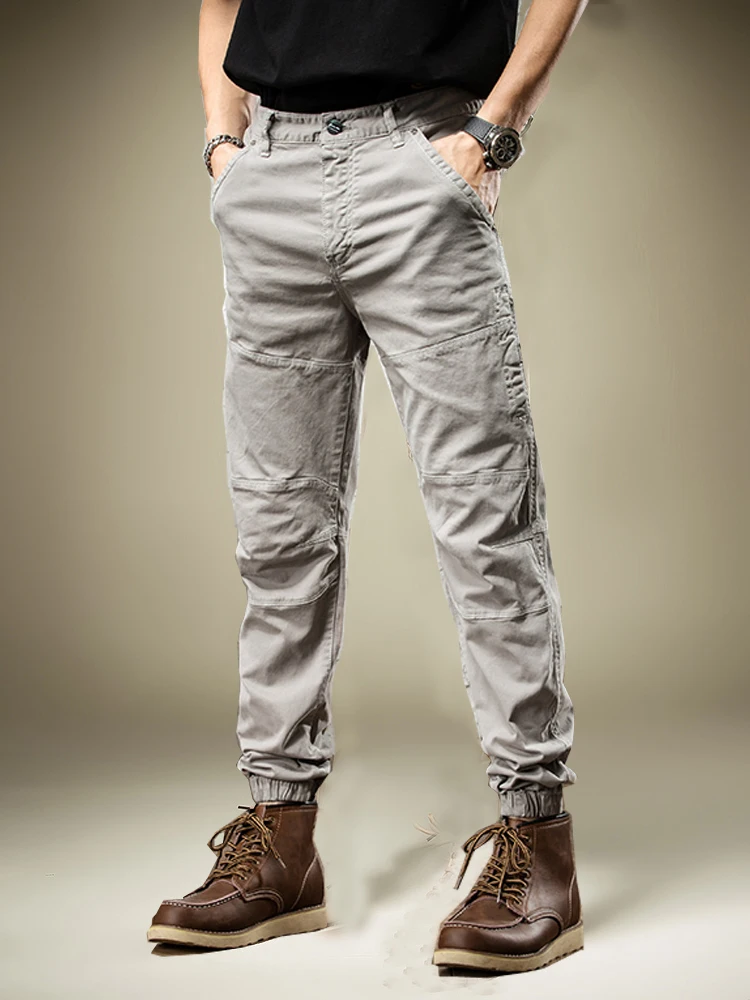 

Spring Autumn Cotton Work Trousers Men's Slim Fit Casual Pants with kets Pure Cotton Youthful Sle Faion Brand