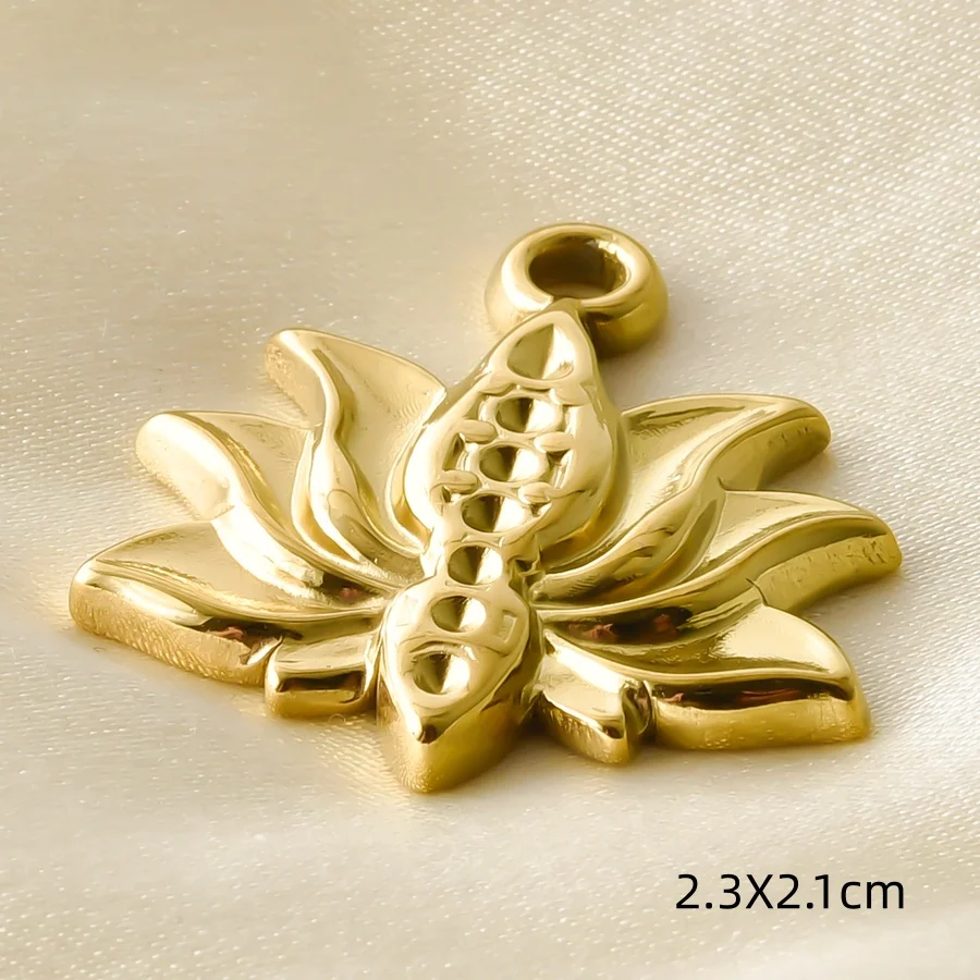 5 Stück goldfarbene Buddha-Kopf-Om-Anhänger, Fatima-Hand, Baum, Lotus, Edelstahl-Anhänger für die Schmuckherstellung, Halskette, Schlüsselanhänger, Zubehör – Detail 6