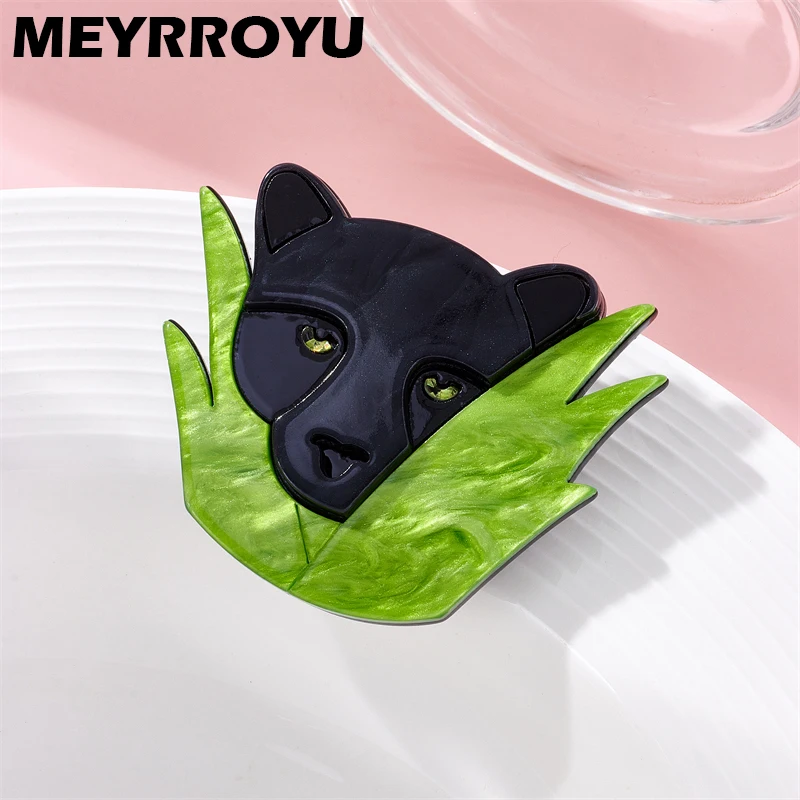 MEYRROYU Green Grass Panther Brooch for Woman Acrylic Material Charming Simple Trendy Design Cartoon Animal Birthday Accessories