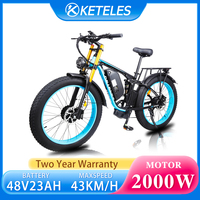 Electric Bicycle 2000W Keteles K800 Brand New Dual Motor 48V 23AH Fat Tire Hydraulic Brake Soft Tail Frame  Ebike