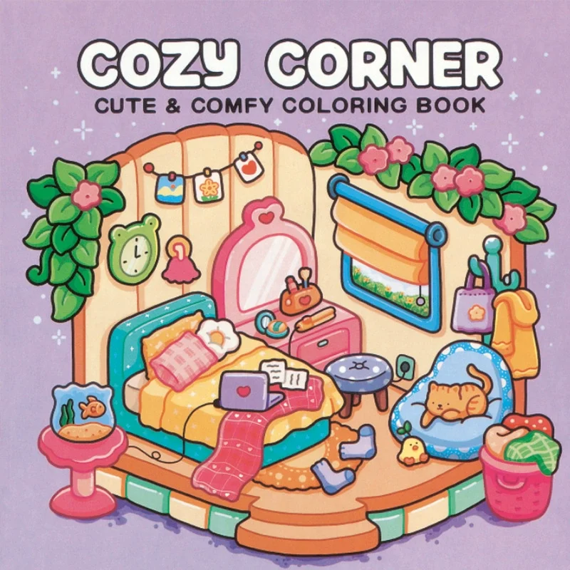 COZY CORNER CUTE & COMFY Libro da colorare per adulti e adolescenti con scarabocchi educativi per il rilassamento