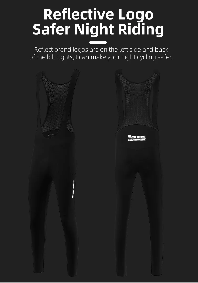 WEST BIKING Herren Radsport-Trägerhose mit 3D-Stoßdämpfendem Schwammpolster, atmungsaktivem Mesh, breiten Trägern, reflektierend, warm, thermisch. – Detail 11