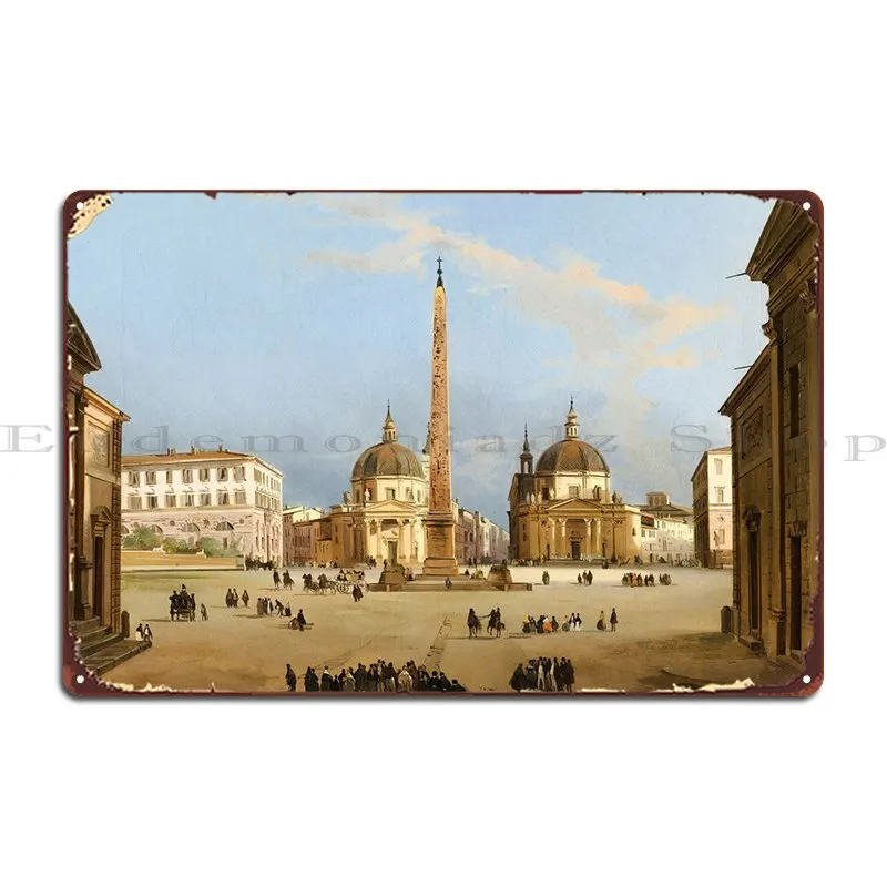 Piazza Del Popolo Caffi Metal Plaque Garage Designer Wall Mural Wall Decor Cinema Tin Sign Poster