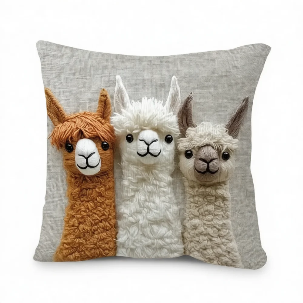 Alpaca Cushion Cover Soft Throw Pillow Case 45x45cm Linen Pillowcase Decorative Sofa Bed Home Decor Modern Animal Pattern