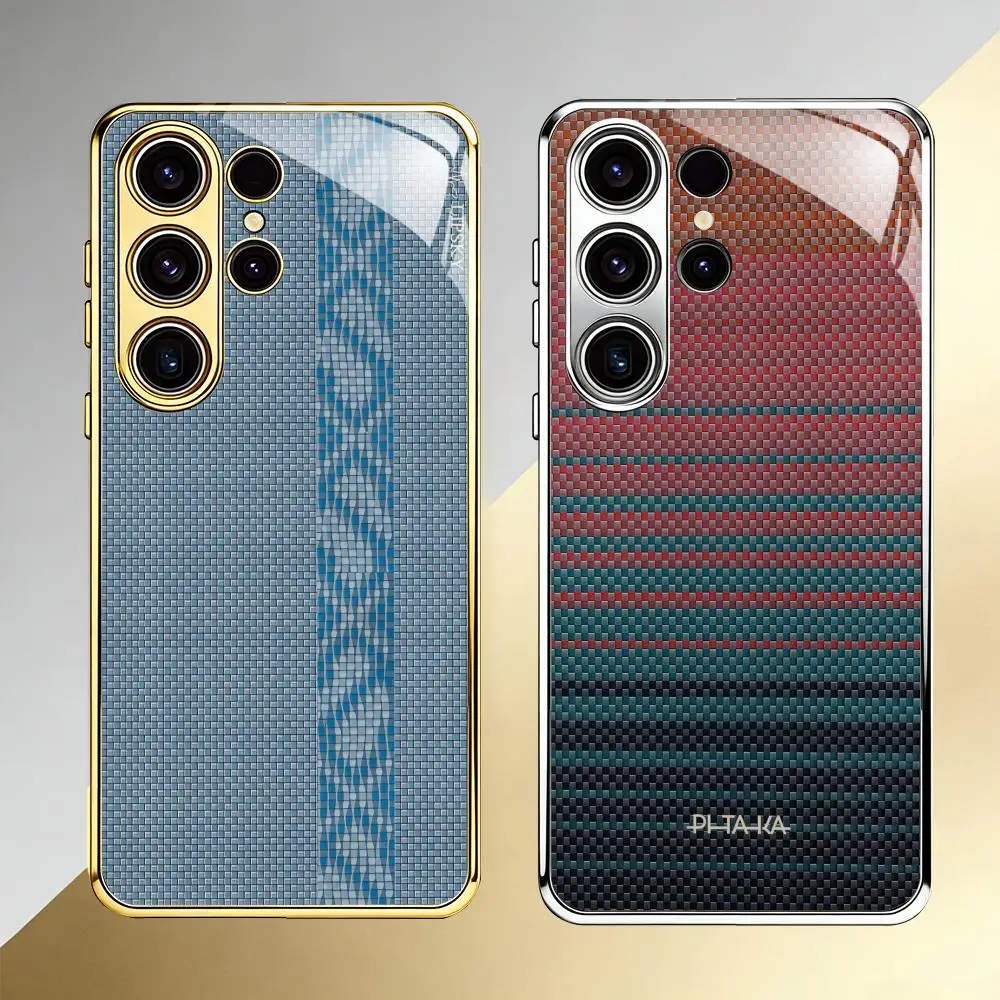 Hot Fashion Carbon Fiber PITAKA Phone Case For Samsung S26 S25 S24 S23 S22 S21 Plus Ultra FE Edge Electroplated glass