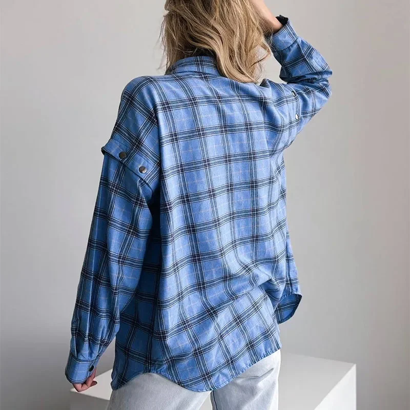 Camicie a quadri da donna primavera autunno manica staccabile donna stile coreano Streetwear camicetta Vintage allentata Lady risvolto Pocket Tops