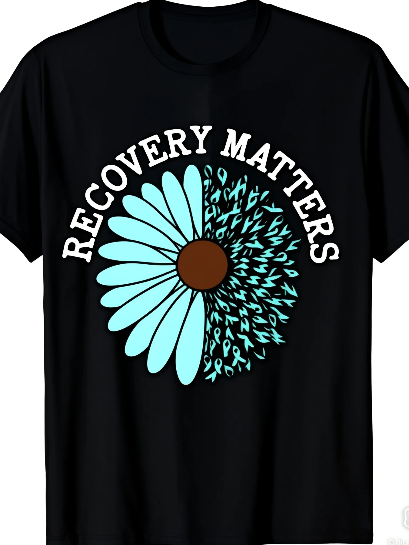 Recovery Matters Addiction Awareness T Shirt Unisex Retro Addiction Recovery Ribbon Design with Teal Daisy Recovery Matters Text Heavyweight SM Pure Tee for Substance Abuse Prevention Same1Pure Breathable Sweat-Wicking And Soft Suitable for Daily Co