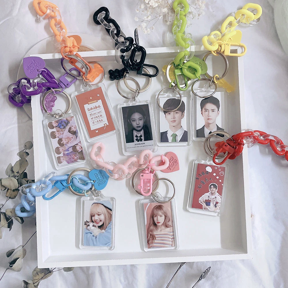 Cute Sweet Korean ID Photo Protect Case Keychain Super Star Selfie Photo Phone Protector Bag Car Key Keyring Chain Pendant Decor