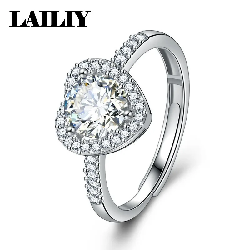 LAILIYA 925 Sterling Silber 18K Gold 1 Karat Herz Verstellbarer Diamantring für Damen Modeschmuck