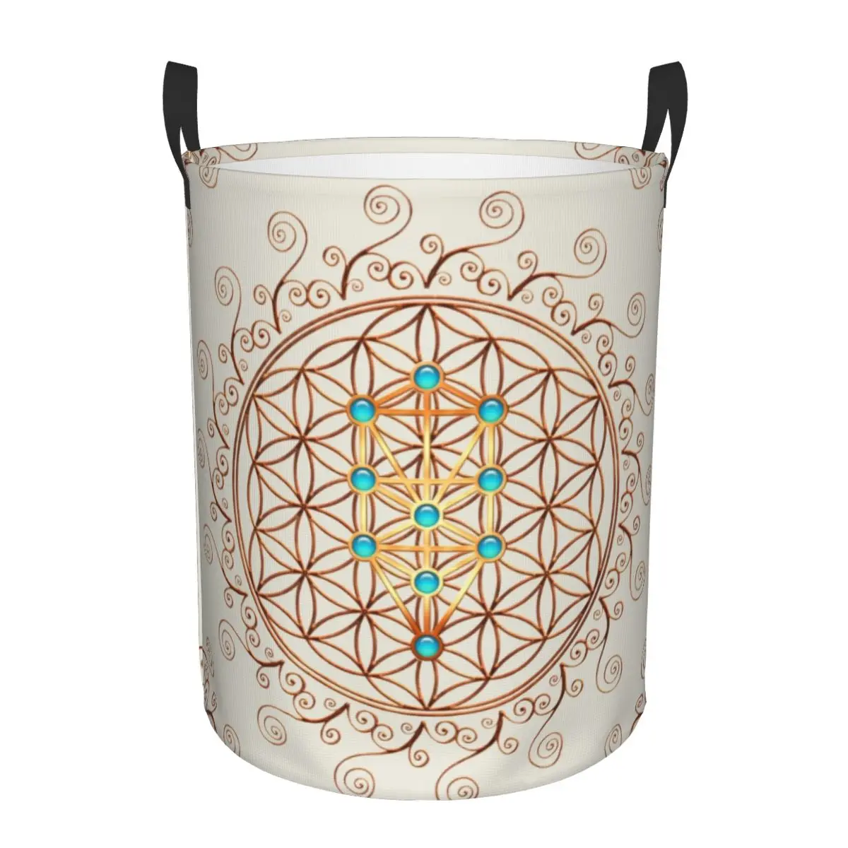 Custom Flower Of Life Laundry Basket Collapsible Sephiroth Sacred Geometry Mandala Clothes Hamper Storage Bin for Kids Nursery