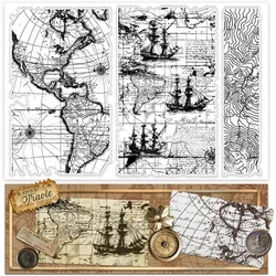 1pc Map Clear Stamp Vintage Global Map Silicone Rubber Stamp Sailboat Clear Stamps Transparent Craft Stamp for Journals