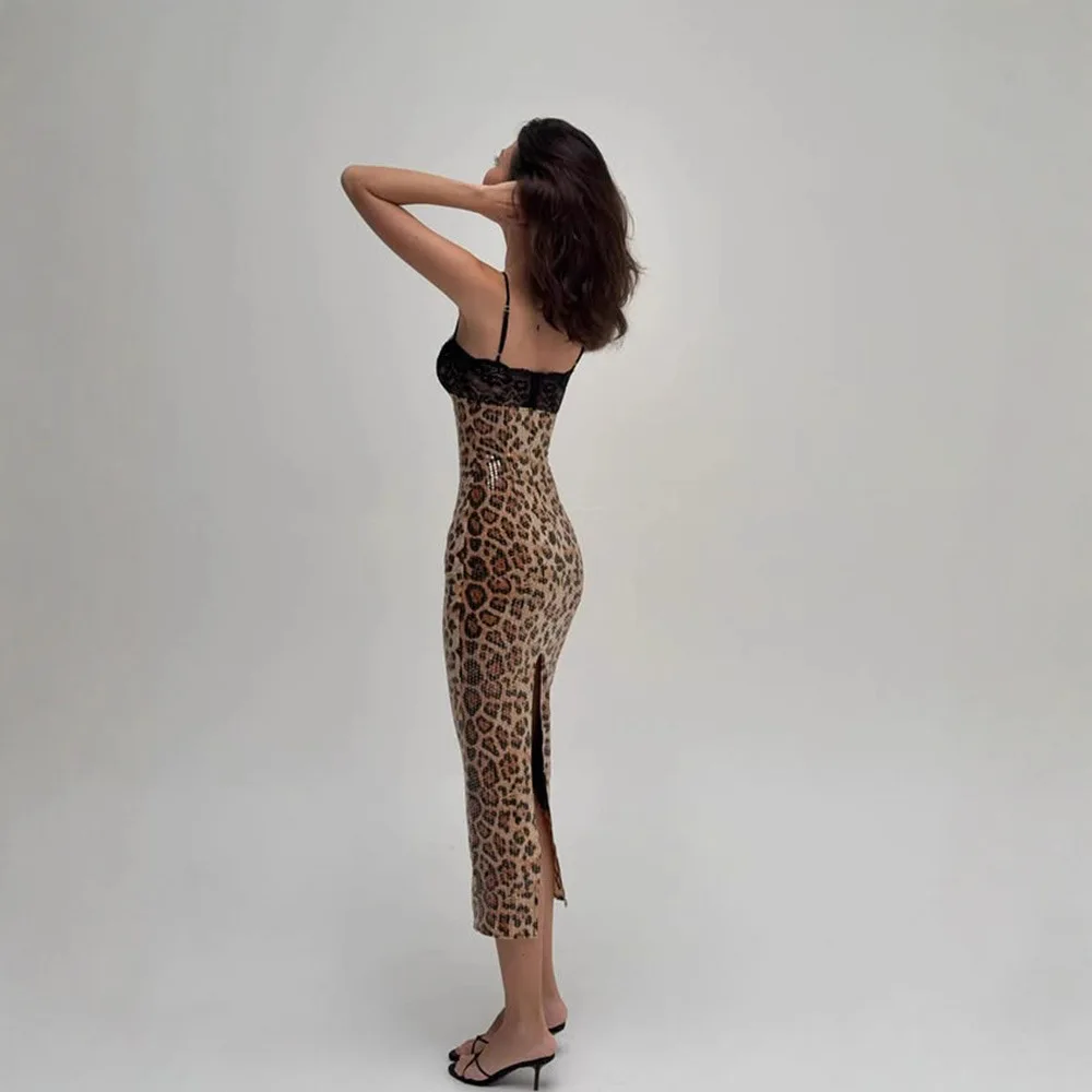 Robe de bal en dentelle léopard à paillettes, Sexy, à rayures, sans manches, longueur cheville, Robes formelles pour invités de mariage, vêtements de nuit, robe de soirée