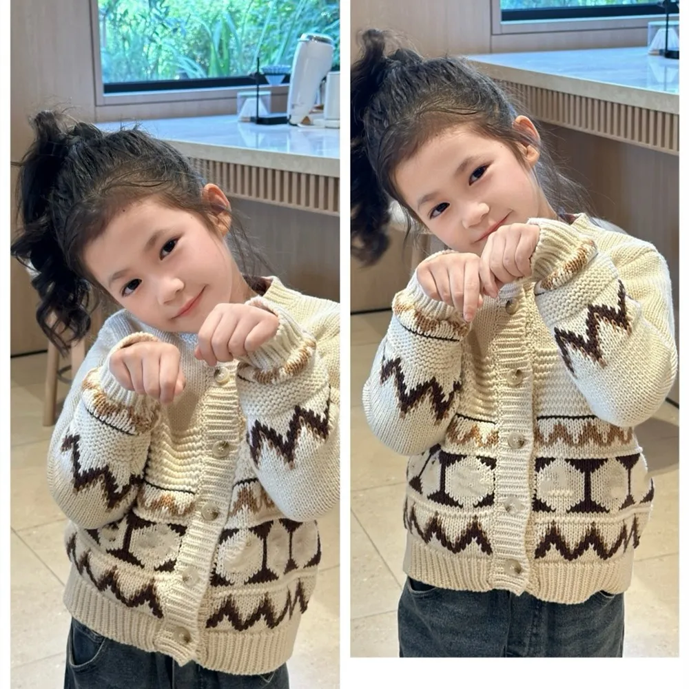 

fall clothes baby clothes kids coat baby girls sweatersw Vintage patterned girls' knitted cardigan