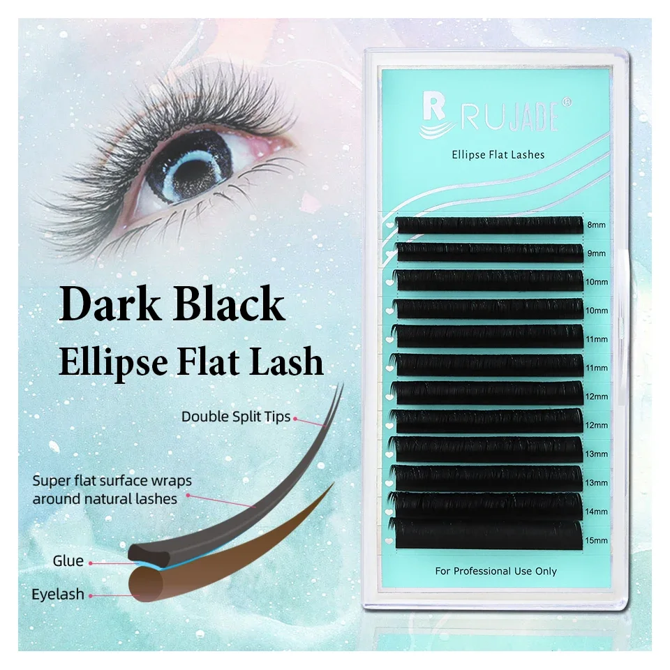 RUJADE Matte Ellipse Flat Eyelash Extensions C CC D Split-tips Fake Flat Eyelash Dark Black Flat Ellipse Eyelashes Makeup Cilios