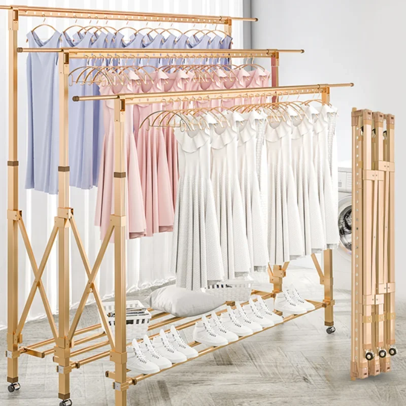 

Clothes Hanger Floor Folding Retractable Double Rod Indoor Balcony Clothes Drying Hanger