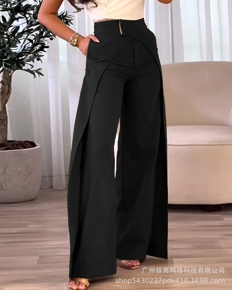 BKLD 2024 Autumn New Women Clothing Fashion Staggered Design Casual Wide Leg Pants Solid Color High Waisted Trousers Streetwear