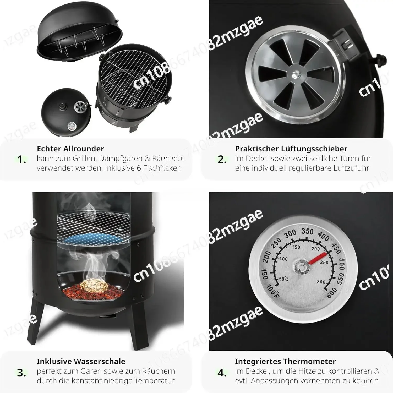Oven with thermometer, 3-in-1 outdoor barbecue charcoal grill