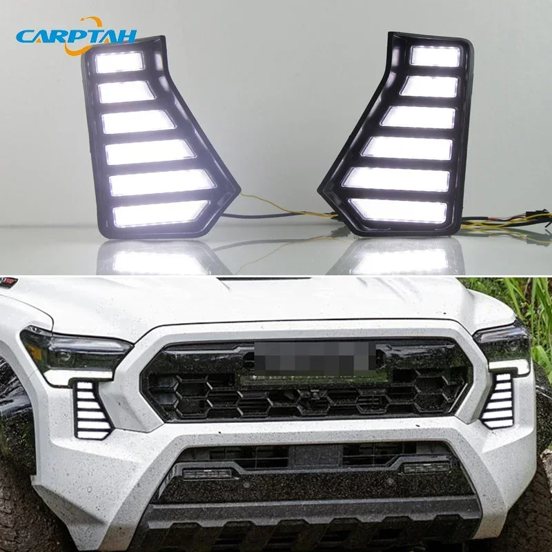Car LED DRL 12V Daylights For Toyota Tacoma 2024 Yellow Turn Signal Daytime Running Headlamps Auto Driving Lamp Foglamps