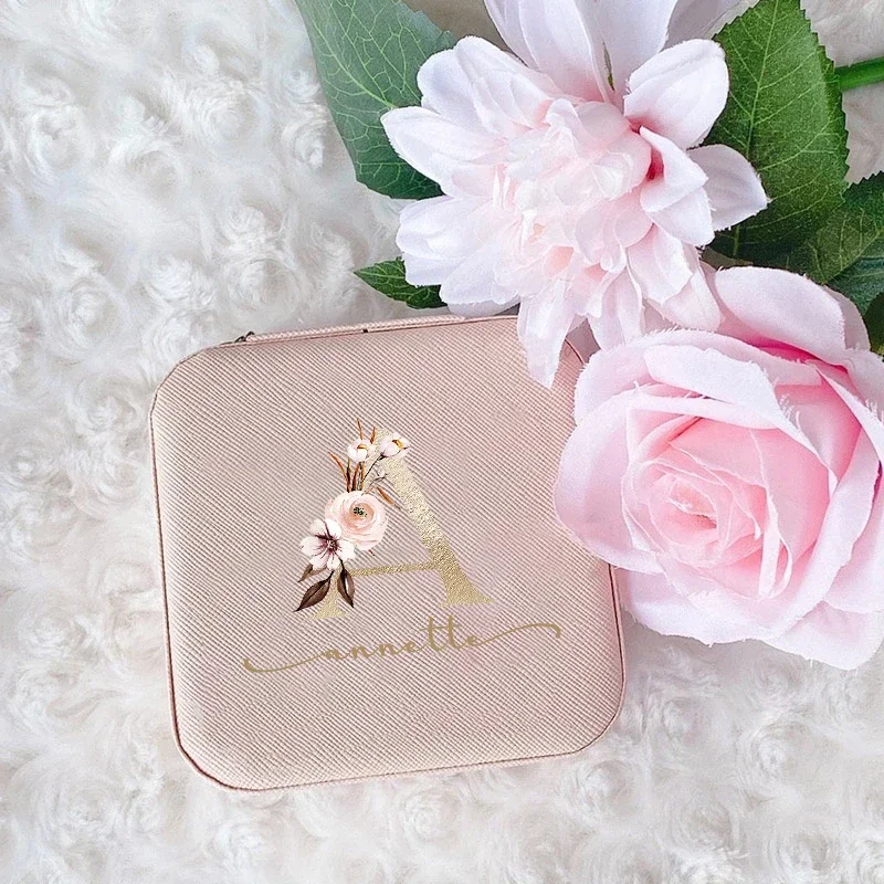 Personalised Alphabets Jewellery Box Travel Zipper Jewellery Boxes Custom Name Wedding Bridesmaid Gifts Proposal Cases for Her