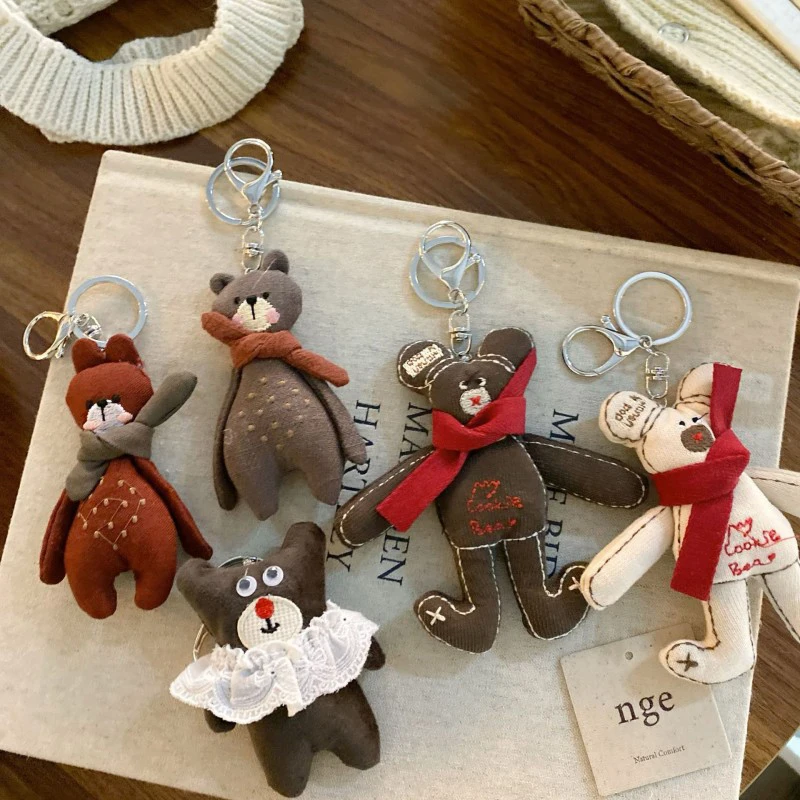 

Cute Small Bear Keyrings Handmaking Cartoon Bear Doll Keychain For Backpack Pendant Animal Doll Fabric Keyrings Christmas Gifts