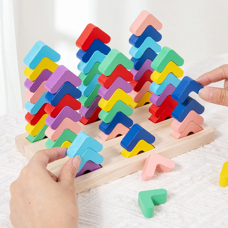 مكعبات بناء خشبية ملونة على شكل حرف V، لعبة الألوان الخلفية في مكان، لعبة الاقتران بالألوان، لعبة الإدراك بالألوان للأطفال #3
