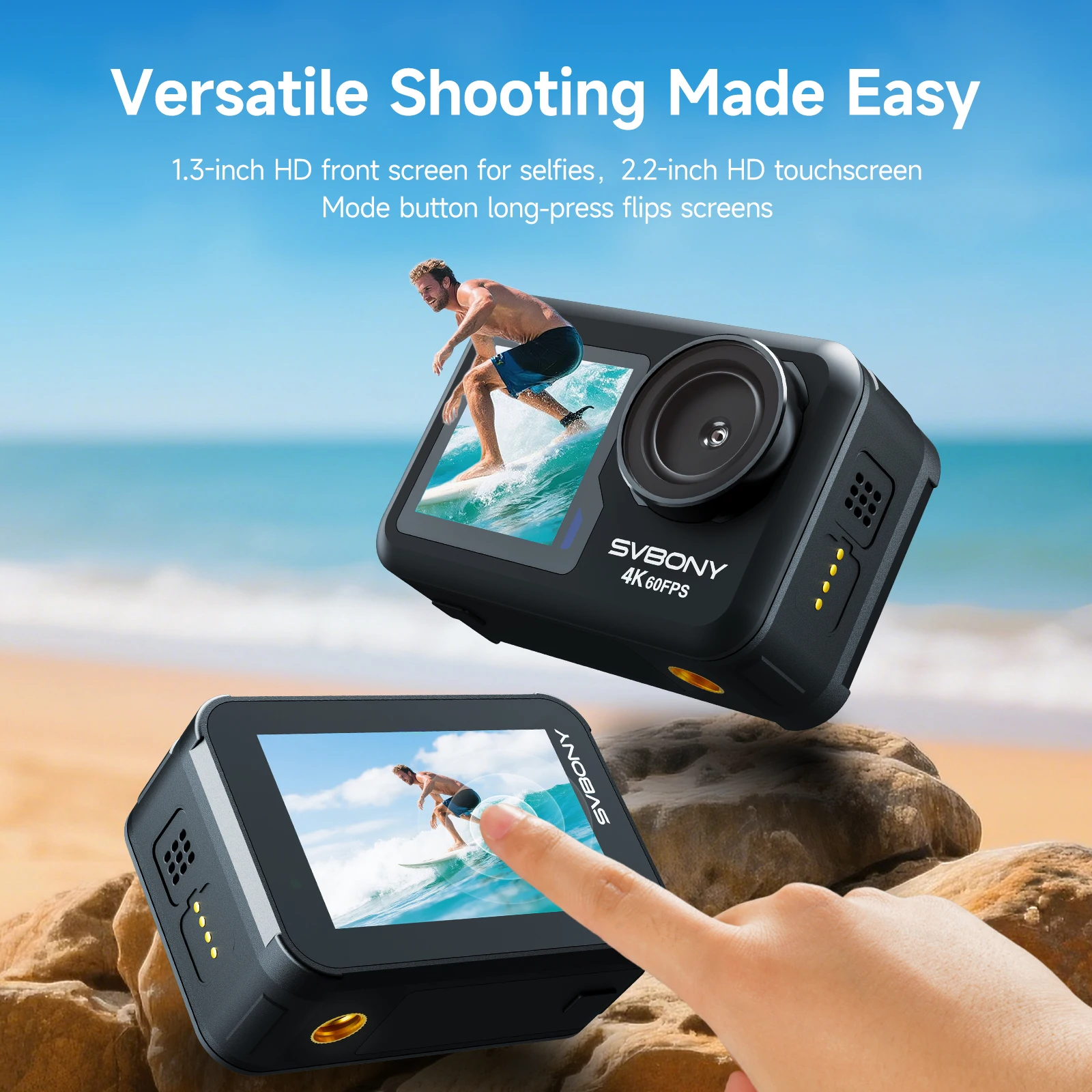 Svbony Act20 Upgraded HD Waterproof Action Camera IPX8 4K Dual Display 6-axis EIS Magnetic Interface Travel Vlog Diving Cycling