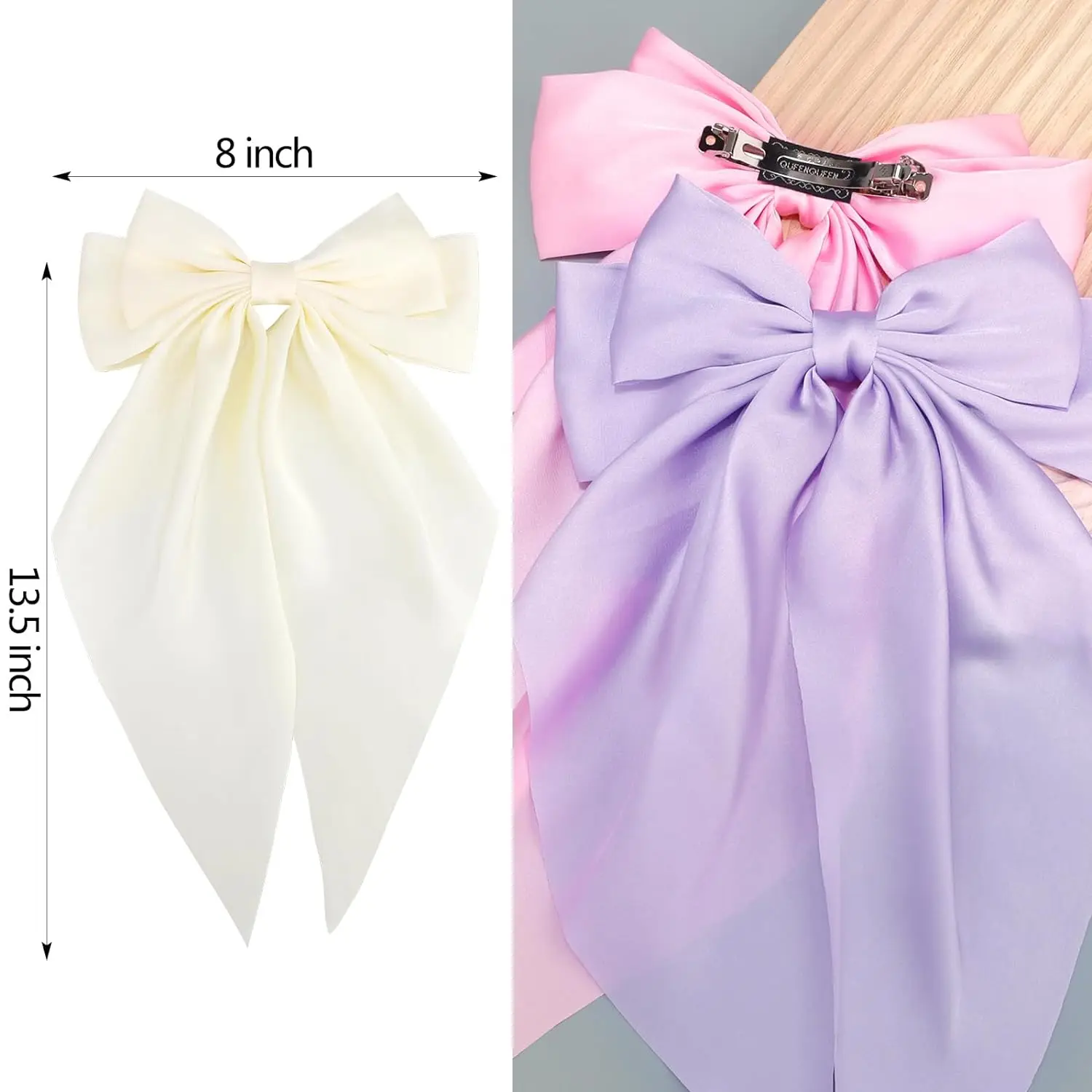 3Pcs Chiffon Bow Hair Clip Women Large Bowknot Satin Hairpin Barrettes Girls Solid Color Ponytail Clip Hair Accessories Headwear