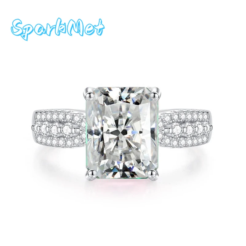 

SparkMet 4ct блестящее обручальное кольцо с муассанитом 8x10 мм с сертификатом пройденный тест на бриллианты S925 серебряные украшения женский подарок