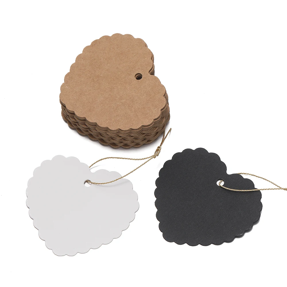

20pcs 5.4*5.9cm Packaging Label Brown Kraft /black/white Heart Shape Paper Tags DIY Jewelry Label Wedding Gift Decorating Tag ﻿