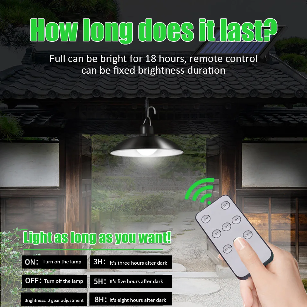 Solar Pendant Light with Double Head Shed Light Waterproof 4800mAh Remote Solar Powered Hanging Spotlight for Garden Yard Garage