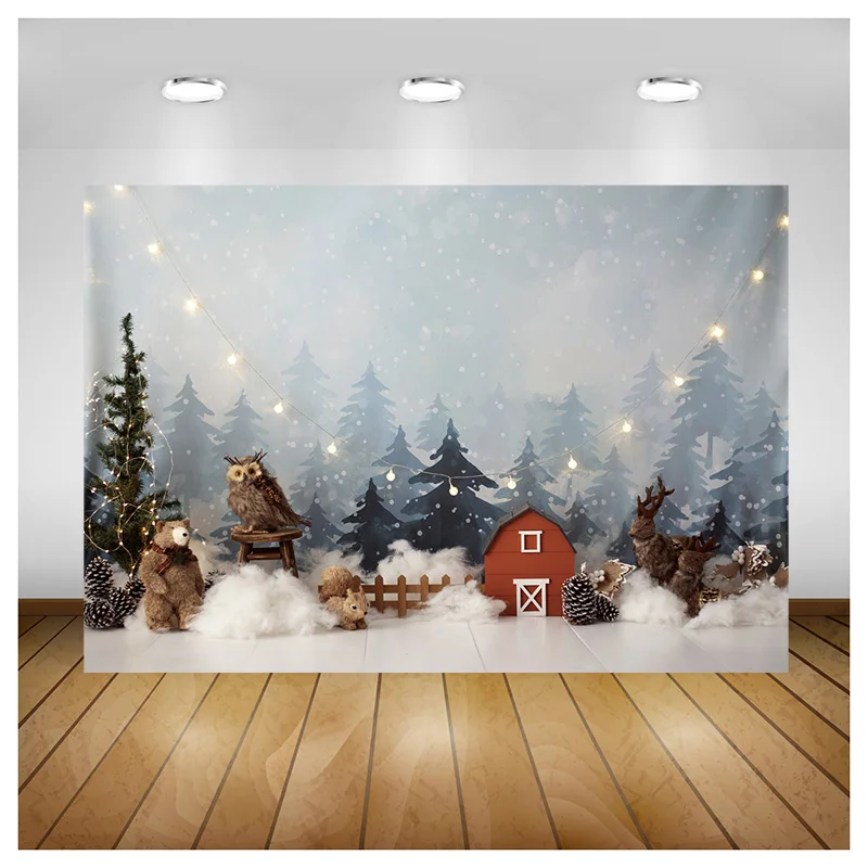 크리스마스 트리 선물 꽃 화환 사진 배경 창 핑크 하우스 문짝 기념일 새해 사진 배경 DRG-01