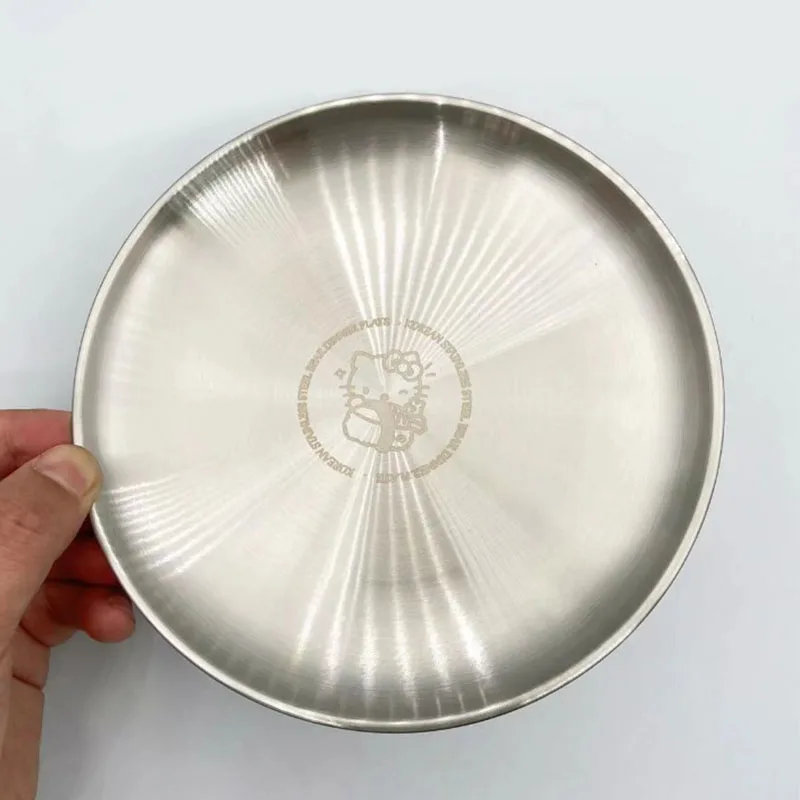 Sanrio-plato de comedor de acero inoxidable Hello Kitty, vajilla de Bar de cocina a prueba de Kawaii, plato de aperitivos de frutas y pasteles, accesorios de cocina