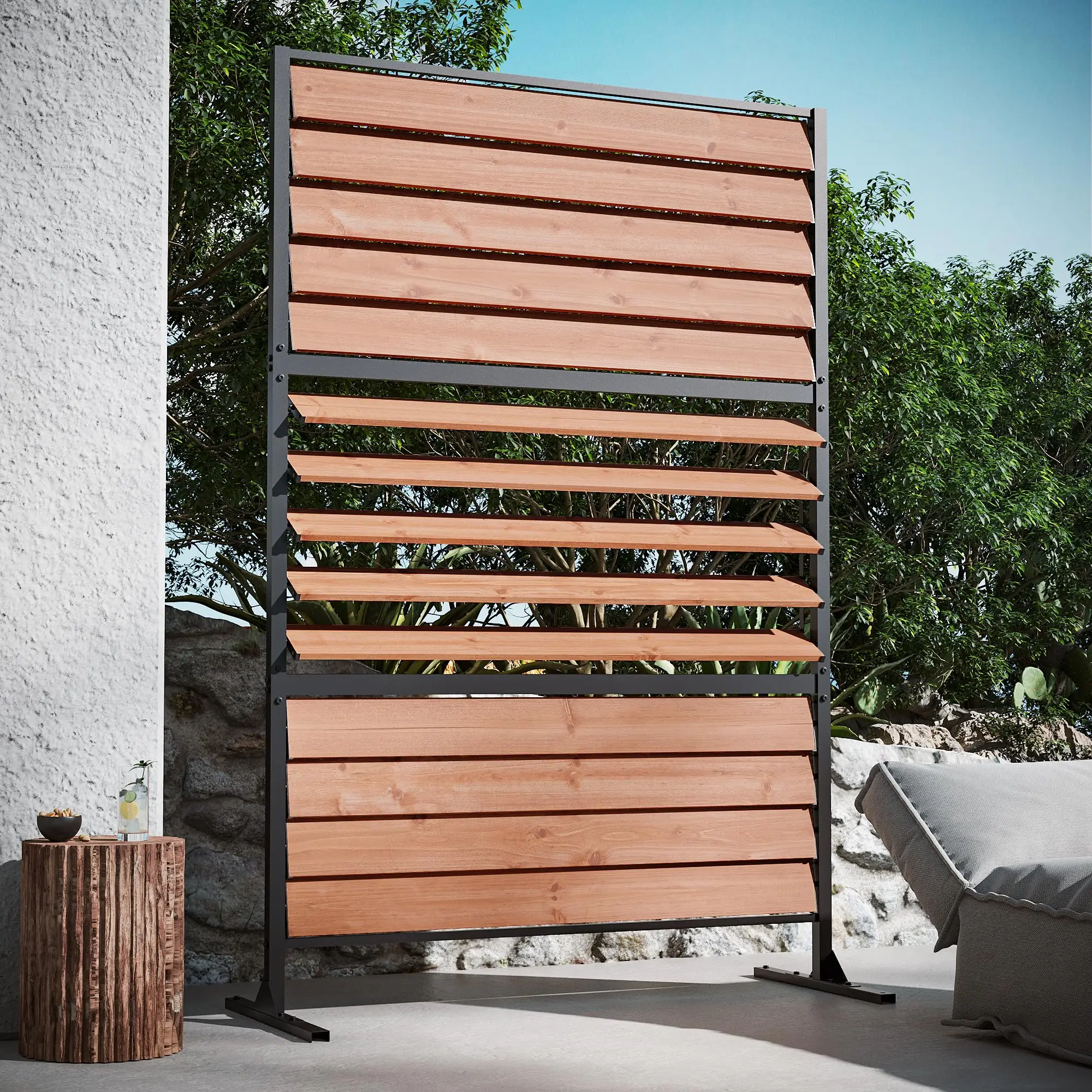 Modern Shade 6x4 ft Louvered Wood Privacy Fence Panel with Louverd Slats