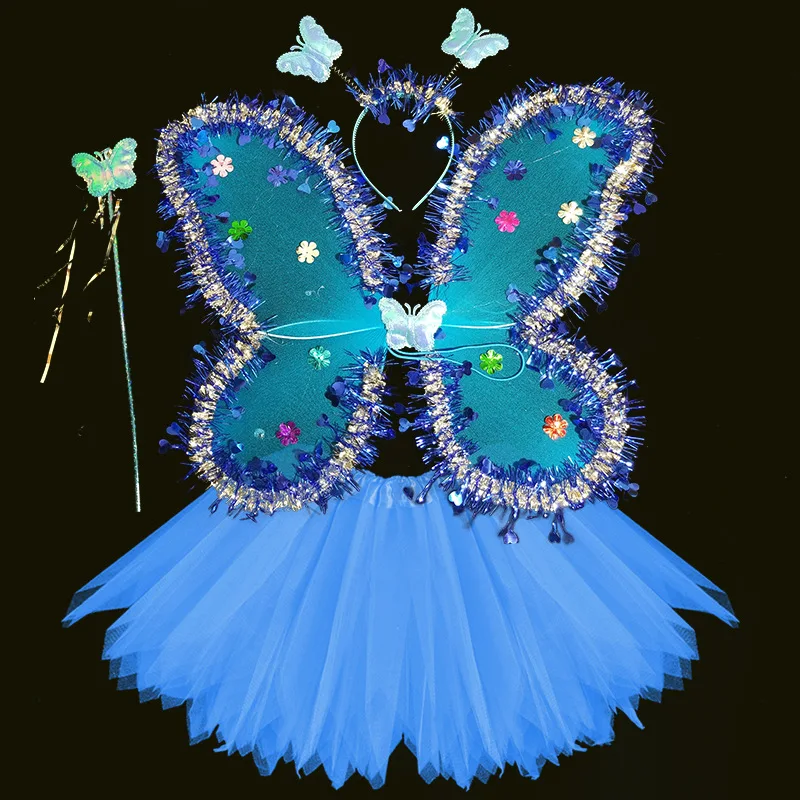 Girls Costume Props Girls Skirts Angel Lace Wings Flashing Butterfly Skirt Lights Suit Easter Valentines Day