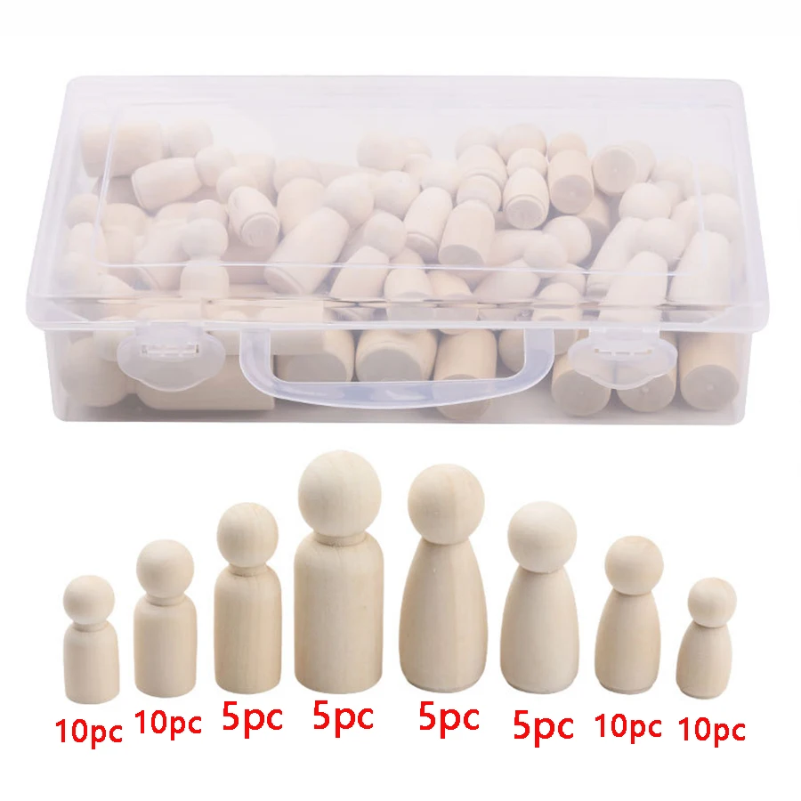 ABCPICK 60 pcs Educational Toys Handwork Unpainted DIY Natural Wooden Peg People Dolls Wooden Peg Doll