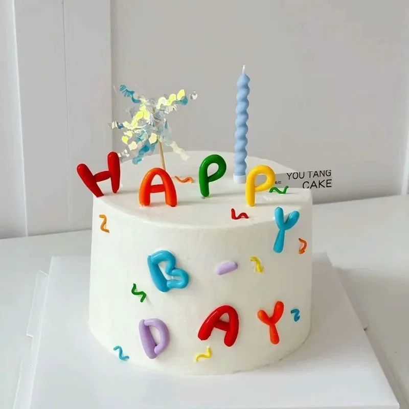 Simulation Cartoon Happy Birthday English Letter Cake Model Fake Birthday Cake Sample Brithday Party Ornaments Photography Props
