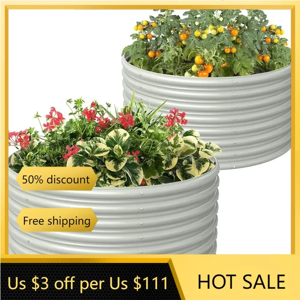 

Raised Planter Box Outdoor Round Galvanized Raised Garden Bed Outdoor Flowerpot freight free