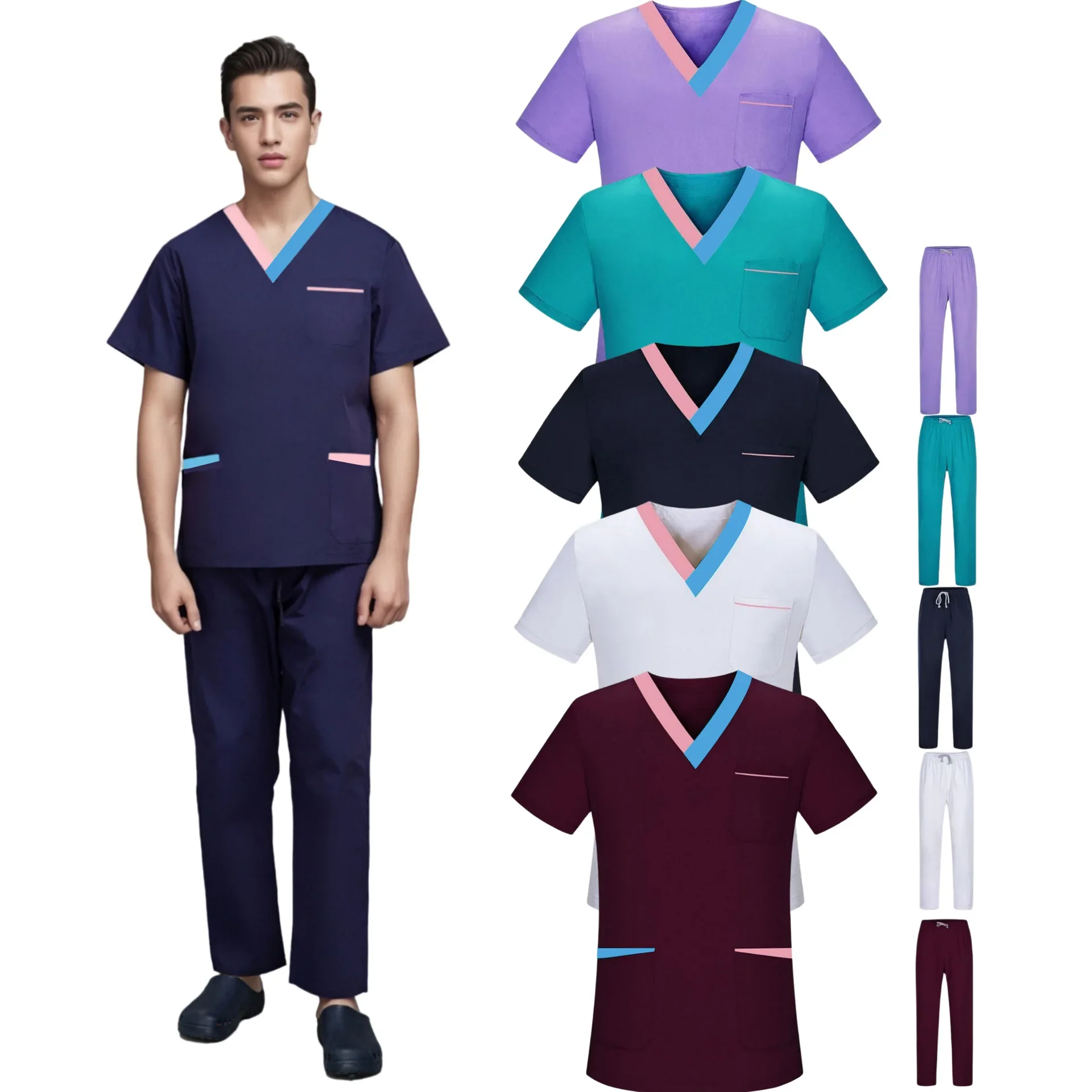 multicolor-unisex-short-sleeved-pharmacy-nurse-uniform-hospital-doctor-workwear-oral-dental-surgery-uniforms-medical-scrubs-sets