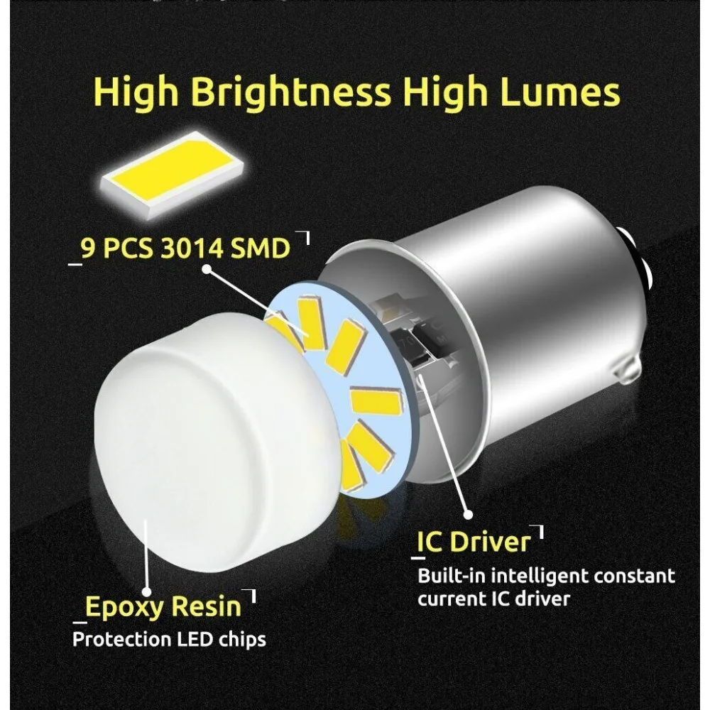 2/4/10ชิ้น1156 BA15S /1157 BAY15D หลอดไฟ LED ไฟเบรคหลังรถสัญญาณไฟเลี้ยวสีขาว/เหลือง/แดง