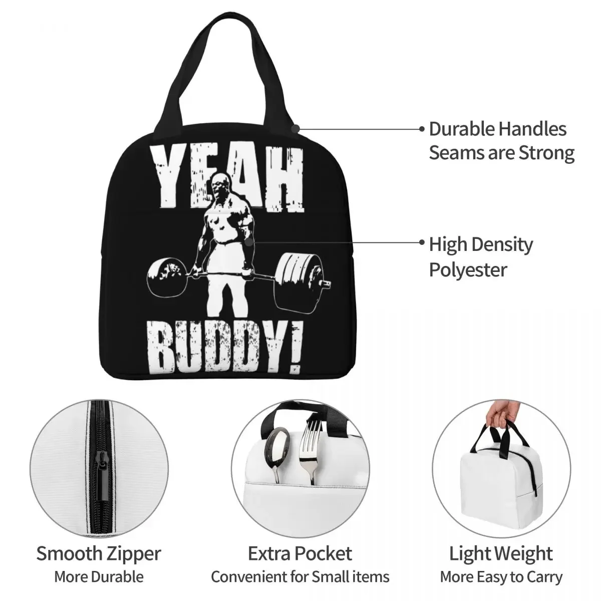 Yeah Buddy Ronnie Coleman Insulated Lunch Bags Leakproof Gym Fit Fitness Reusable Cooler Bag Tote Lunch Box Work Travel Girl Boy