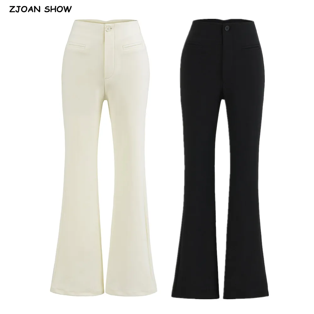 

2 цвета, 2025 г., американские ретро брюки-клеш с высокой талией и молнией на бедрах, женские эластичные узкие брюки, леггинсы, нижняя часть бежевого, черного цвета