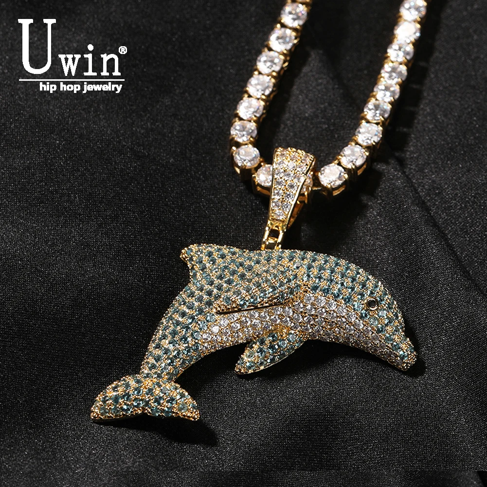 

Uwin Dolphin Cz Pendant Iced Out Cubic Zirconia Fashion Charm Necklace For Woman Man Christmas Gift Jewelry