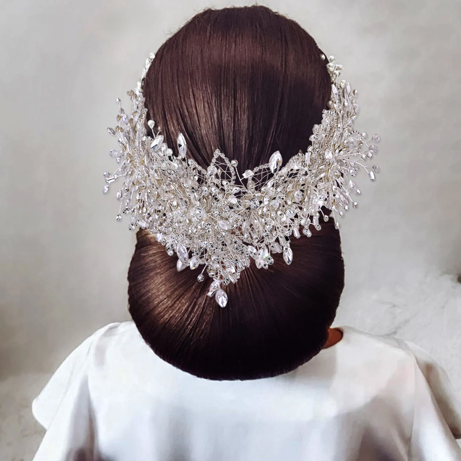 Tiara da sposa in argento con strass che borda lussuoso Set di gioielli con testa a corona da sposa copricapo e orecchini abito da principessa originale