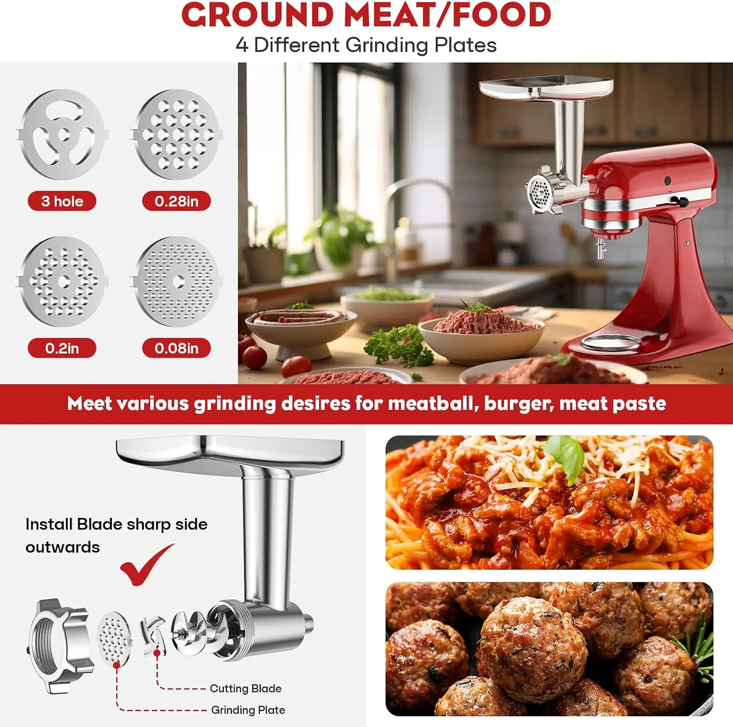 Meat Grinder & Slicer Shredder Attachments for KitchenAid Mixer | 2-Pc Attachment Set Includes Metal Meat Grinder, Sausage