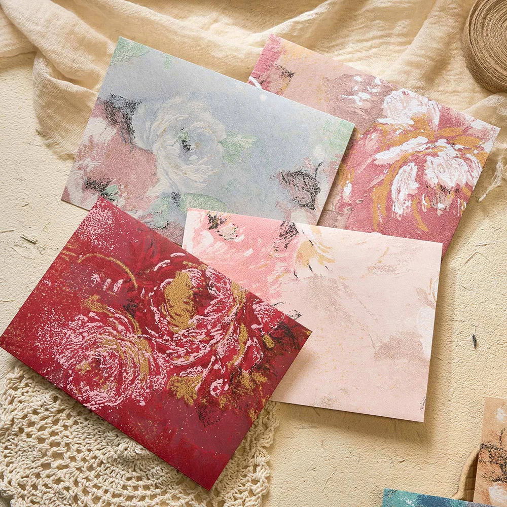 

5 винтажных бланков с цветочным узором, конверты из специальной бумаги с золотым тиснением, в китайском стиле, с рукописными благословениями.