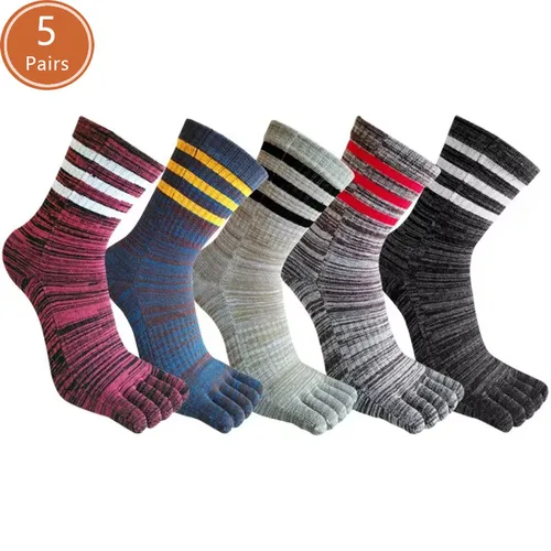 5 pares de calcetines deportivos para hombre, calcetines cortos de algodón a rayas de compresión coloridos que absorben el sudor, desodorante para Fitness y viajes, calcetines cortos de 5 dedos