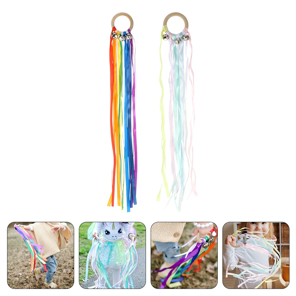 2 Pcs Bell Bracelet Children Ribbon Streamer Early Educational Toy Colorful Kids Baby Set Rainbow Polyester Circle Kites