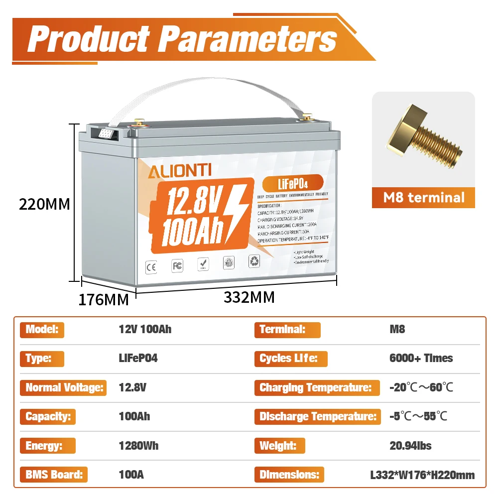 ALIONTI LifePO4 Battery 12V 24V 100Ah 200Ah 300Ah Lithium Battery with BMS 6000+ Deep Cycles for RV, Camping, Solar Panel System