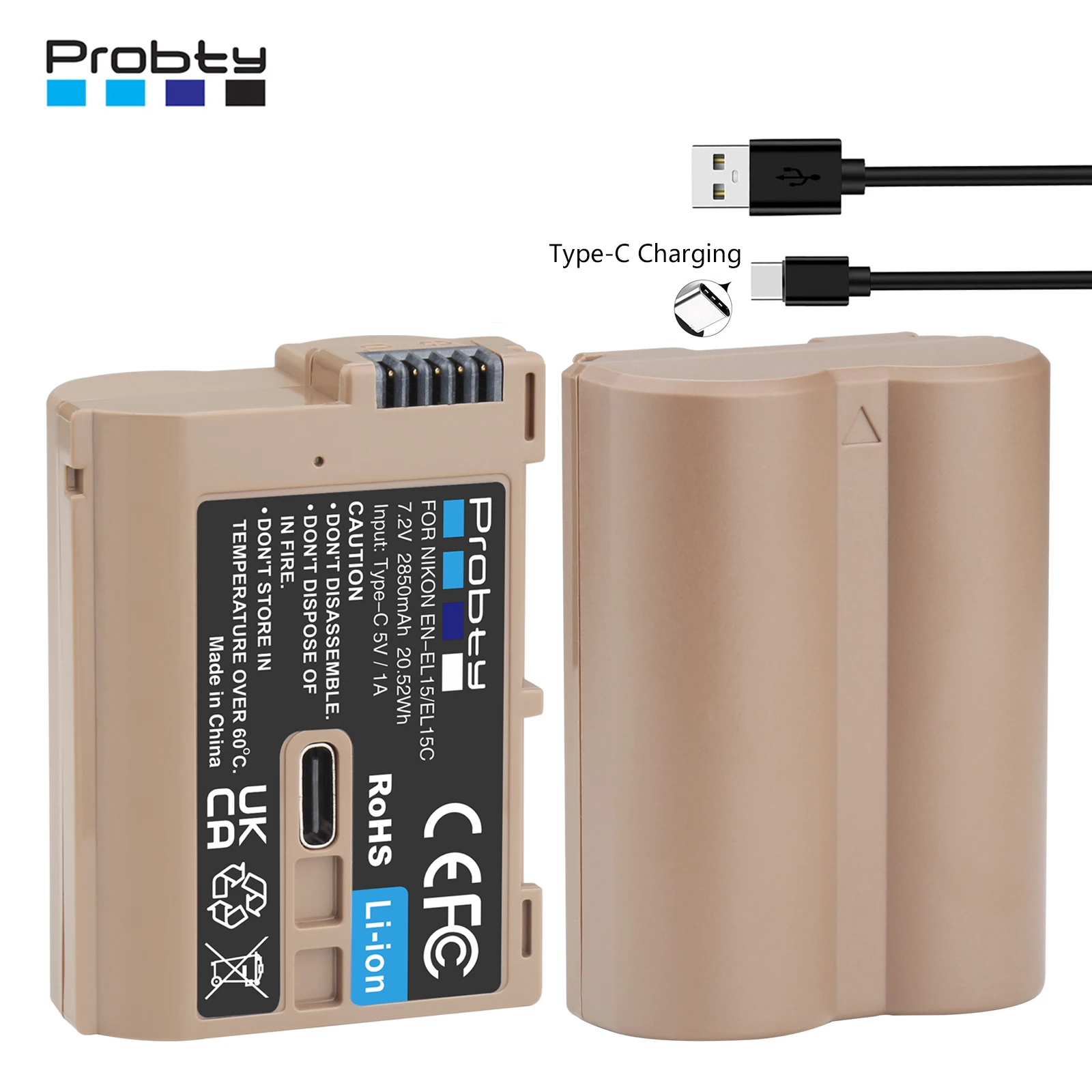 EN-EL15C EN-EL15B EN-EL15 Battery with Type-C Port for Nikon Z5 D850 Z6 Z7 D780 D750 D810 D7000 D7500 Z6 ii  V1 Camera